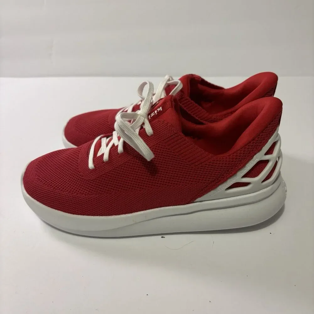 Kizik Kids’ Athens Red Alert Slip-On Sneakers Hands-Free No-Tie - White Shoes 5Y